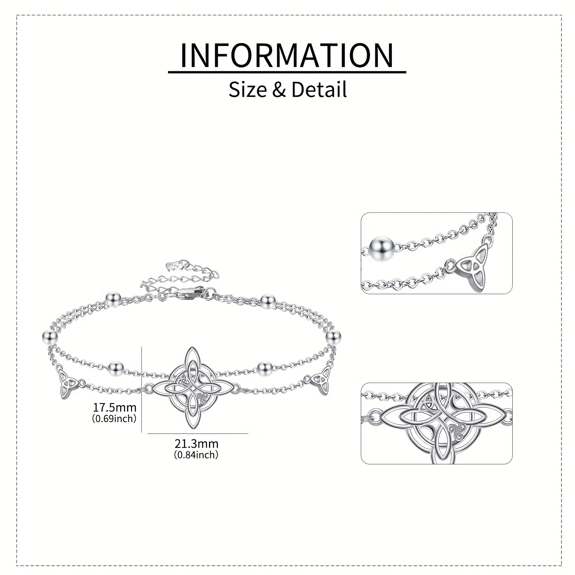 Women's 925 Sterling Silver Witches Knot Bracelet, Celtic Design